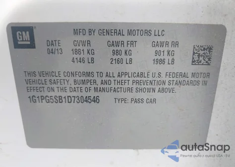 2013 Chevrolet Cruze Ltz from USA, damaged, VIN 1G1PG5SB1D7304546